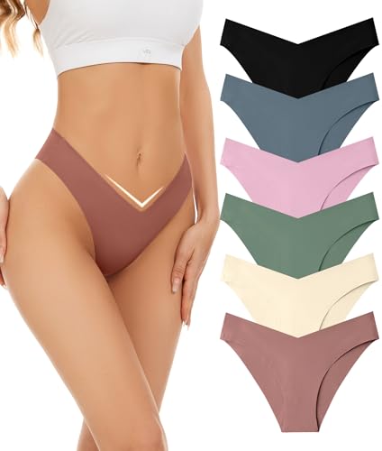 Riozz Seamless Bikini Cheeky Panties for Women Soft V-Cut No Show Hipster Breathable Stretch Invisibles Panties 6 Pack S-XL