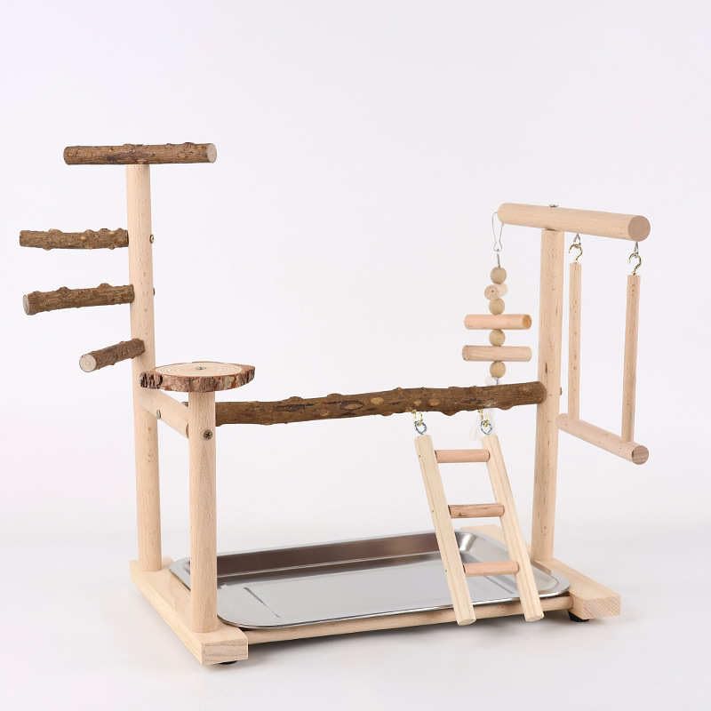 Holz Papageien-Spielständer – natürlicher Vogel-Kletterbaum mit Leiter & Schaukel – Robustes Spiel- & Trainingsparadies für Wellensittiche, Nymphensittiche, Papageien