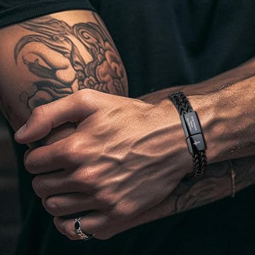 Pulsera masculina estilo biblia de acero inoxidable negra miniatura 4