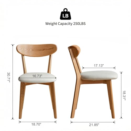 Image of 100% Solid Wood Dining Chairs,Mid Century Modern Dining Chairs with Rounded Backrest,Kitchen,Dining Room Chairs Set of 1 /2 /4 (2, Original Color White Upholstery)