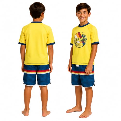 Image of iXtreme Boys Swim Set - 2 Piece Rash Guard Short Sleeve Swim Shirt and Boys Swim Trunks for Infants Toddlers & Big Boys
