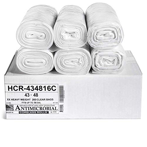 Image of Aluf Plastics High Density Trash Bags, 56 Gallon, 16 Micron (eq), 43 inch x 48 inch, Clear, for Bathroom, Office, Industrial, Commercial, Janitorial, Municipal, Recycling (Pack of 1, 200 Count Total)