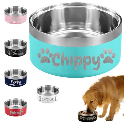 Custom Dog Bowls Personalized Cat Stainless Bowl with Name Logo Customized Engraved Pet Dishes for Food Water, Easy to Clean, Pet Lover Gift, Blue