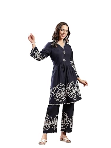 Image of Stylum Women's Floral & Embroidered Cotton Short Kurti Palazzo Set