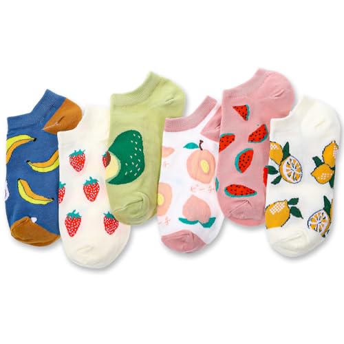 DIVINA VITAE 6 Paar Lustige Früchten Sneaker Socken Damen Niedliche Kurze Söckchen Mädchen Süße Bunt Socken Lässige Baumwollsöckchen (35-40)