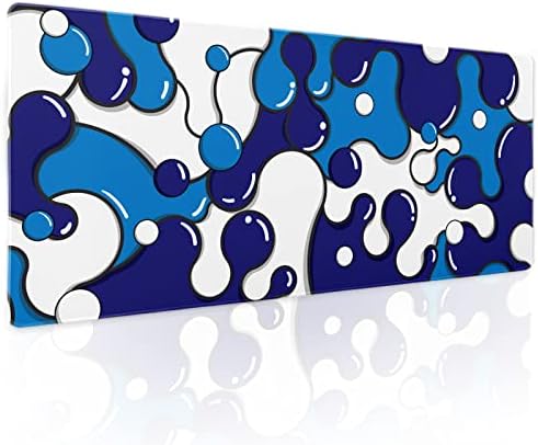 Navy Blue White Mouse Pad Anime Cool Geometric Japanese Extended Desk Mat 80X30 cm Non-Slip Rubber Base Stitched Edge Large XL Mousepad for Desk Gaming Laptop Desktop,31.5×11.8 Inch