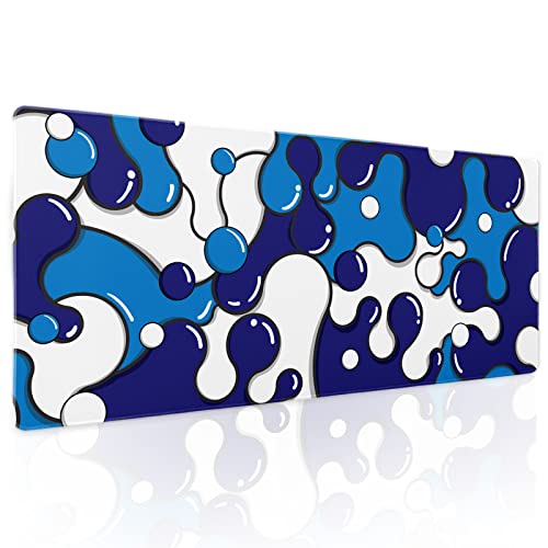 Image of Navy Blue White Mouse Pad Anime Cool Geometric Japanese Extended Desk Mat 80X30 cm Non-Slip Rubber Base Stitched Edge Large XL Mousepad for Desk Gaming Laptop Desktop,31.5x11.8 Inch