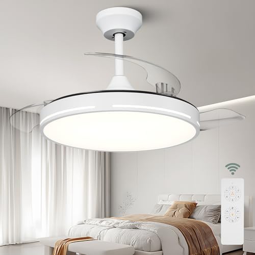 Morkefan 42 inch Retractable Ceiling Fan, Full Spectrum White Ceiling ...