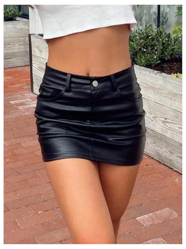 SweatyRocks Women's Faux Leather Skirts Zipper Bodycon Party Club Mini Skirt with Pockets3