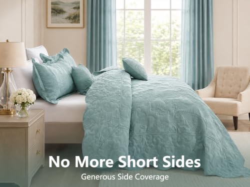 Image of HZ & HY Oversized Queen Bedspreads, Stitched Paisley, Aqua Sky