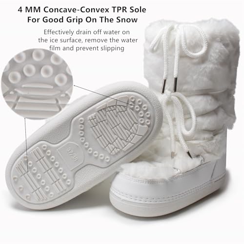 ZHENAIYISHENG Faux Fur Boots for Women - Fuzzy Fluffy Furry Water Resistant Snow Boots for Women - Anti-Slip with Cotton Sponge Lined and TPR Rubber Sole Black White Fur Boots white 8 9