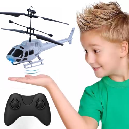 Image of KIDZYMON RC Helicopter with Hand Gravity Sensor, Flying Remote Control Helicopter Toy, Rechargeable, 3D Light & Safety Sensor for Kids Age 4+ Years, Pack of 1, Military Black Remote