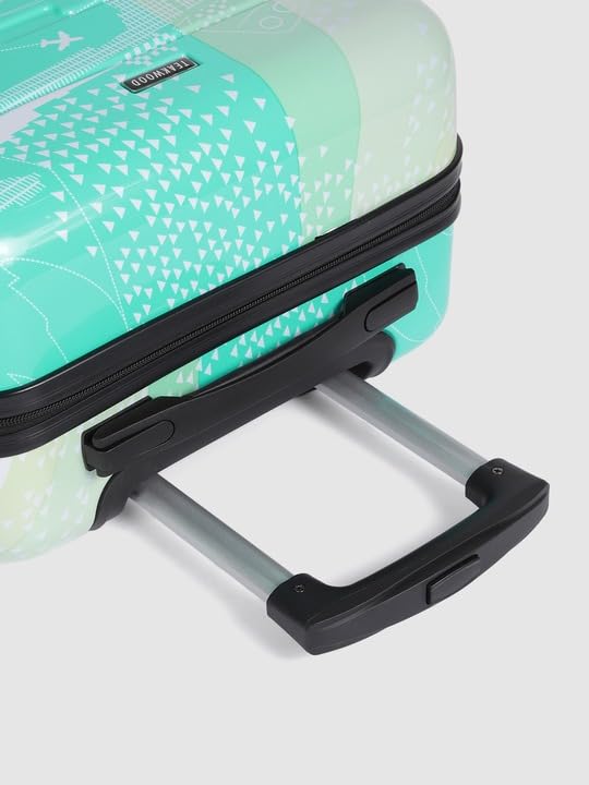 Image of TEAKWOOD LEATHERS Twin Printed 360 Degree Rotation Hard Cabin Trolley Bag (Green, Small)