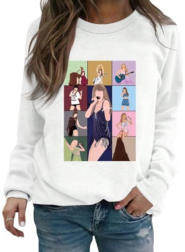 EVELUST Women Country Concert Sweatshirt - Music Festival Graphic Tee Warm World Tour Outfit Thickened Casual Fan Lover Top(White L 11463e)