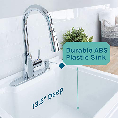 Js Jackson Supplies Utility Sink With White Vanity Cabinet, Chrome High-Arc Pull-Down Sprayer Faucet, Soap Dispenser And Spacious Vanity For Laundry Room #TOP3