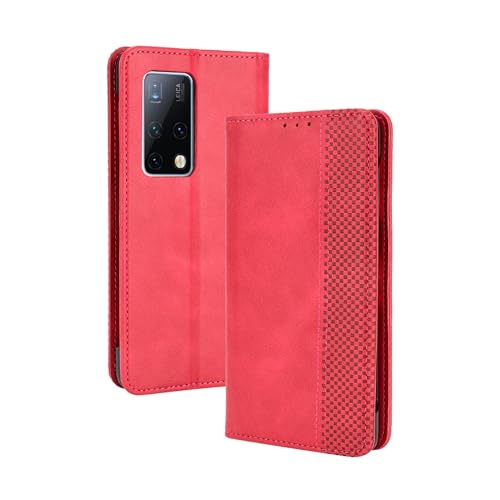 Lucyliy Funda para Huawei Mate X2, Caso de protección PU Leather Wallet Case con ubicaciones de Tarjetas y función de Soporte para Huawei Mate X2 Rojo