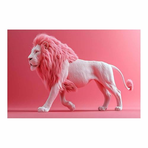 Toile lion crinière rose déco salon moderne pour illuminer une chambre ou un bureau