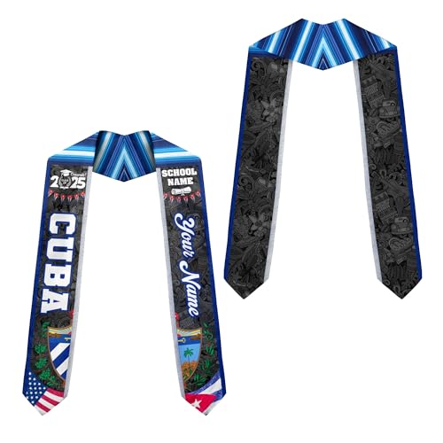 Custom Cuba Flag Graduation Sash 2025, Cubans Graduation Stole, Cuban American Flag Graduation Stole Class of 2025 Cb 8