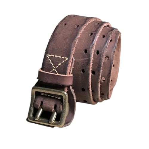 Pohullan Men Handmade Buckle Belt Washed Water Made Old Jeans Belt Leather Belt