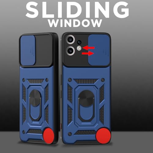 Image of Outlouders Back Cover for CMF by Nothing Phone 2 Pro 5G | D10 Tough Armor 360 Protection Case with Sliding Camera Shield & Ring Holder Stand Bumper Case (Blue)