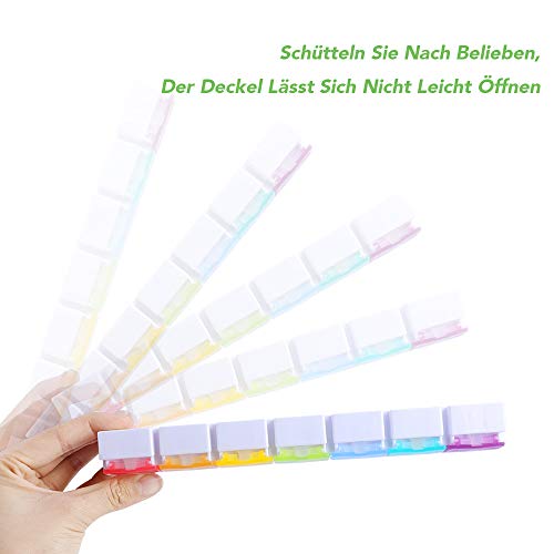 Opret Tablettenbox 7 Tage Deutsch, Pillendose Regenbogen, Tablettendose Pillenbox Medikamentenbox Wochen Tabletten Organizer, Kleine Eicht Zu Öffnen für Unterwegs