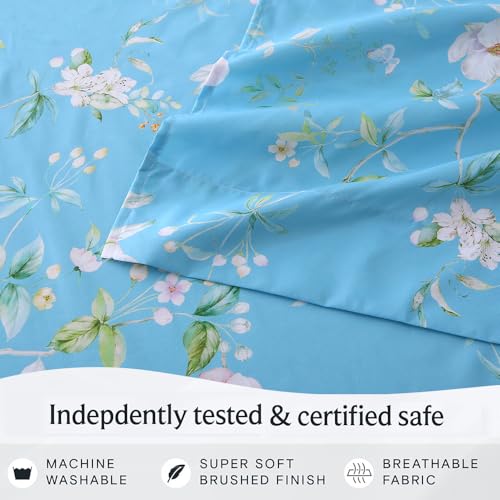 Image of MUXHOMO Queen Size 4 Piece Sheet Set, Soft & Breathable Sheet for Bedroom with Deep Pocket Up to 16 inch, Wrinkle-Free & Cooling Bed Sheet with Flat Sheet, Fitted Sheet & Pillowcases - Magnolia Blossom