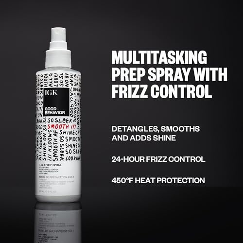 IGK GOOD BEHAVIOR 4-in-1 Prep Spray | Leave In + Detangle + Heat Protectant | Vegan + Cruelty Free | 7 Oz