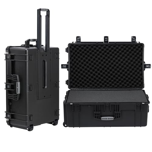 Regetek Hard Case with Foam, 32.5 x 20.5 x 13 Inch, Rolling Hard Case with Wheels/Retractable Handle for Equipment, electronic, tool,cameras, Shockproof, Waterproof, Inner 28.94