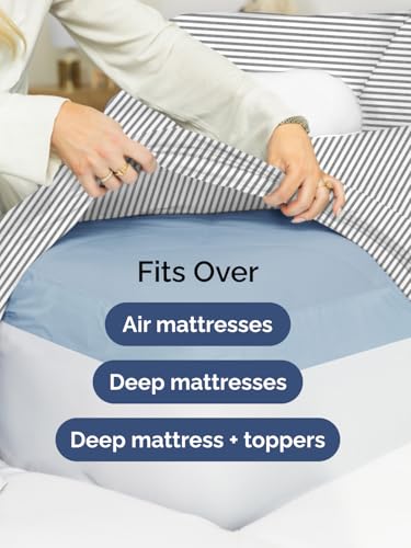 Image of Extra Deep Twin Fitted Sheet - Single Fitted Sheet Only - Grey Stripes | Easily Fits 18 inch to 24 inch Mattress, Soft, Wrinkle Free, Breathable & Comfy, Extra Deep Pockets Hotel Luxury Fitted Sheet