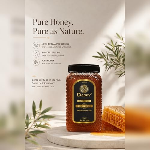 Image of DADEV HONEY Raw Organic Honey 600g | NMR Tested | 100% Pure Raw and Natural Honey | No Added Sugar | Unprocessed Forest Organic Honey-600gm GLASS JAR
