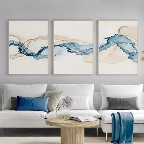 Toile abstraite bleue et dorée ICOMPY 40x70cm lot de 3 affiches murales modernes sans cadre