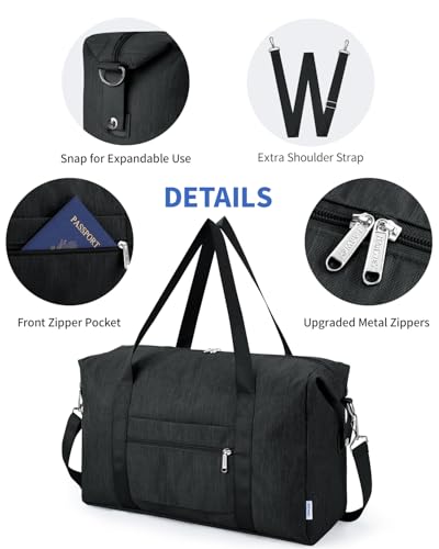 Narwey 20L Ryanair Handgepäck 40x30x20 für Flugzeug, Klein Faltbare Reisetasche Damen & Kliniktasche Geburt Sporttasche Weekender Damen Herren (Schwarz)