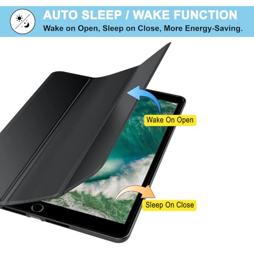 Image of CEDO Smart Case for iPad Pro 10.5 (1st Gen) /Air 3 (3rd Gen) (10.5 in) Tri-Fold Flip Folio Cover | Pencil Holder | Auto Wake-Up /Sleep Mode | Multi View Angles Stand TPU Backcover (Black)