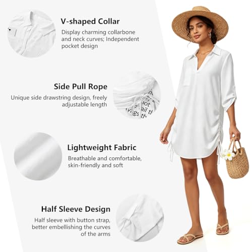 Image of SANNIDHI Crochet Cover Up for Women Loose Fit Beach Cover Up Stylish Boho V Neck Hollow Summer Top Coverup - Fits for Weight 50-70kg and Height 160-178cm