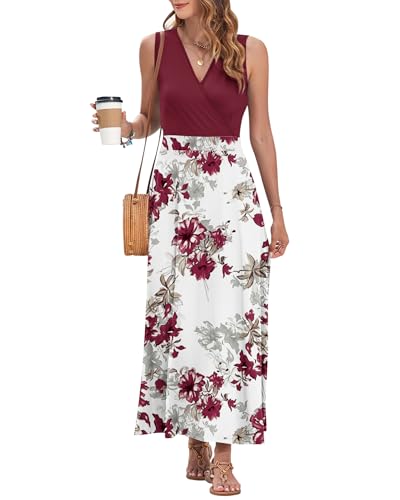Image of AUSELILY Womens Maxi Dress Summer Sleeveless Wrap Long Dresses with Pockets | V-Neck Wrap Sleeveless Sundress, fits formal, casual, beach, vacation & daily wear