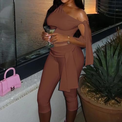 Fastkoala Women's 2 Piece Shorts Sets Outfits Casual Summer 2025 Sexy Off The Shoulder Bodycon Matching Pants Sets3