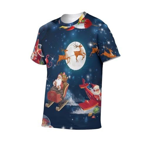 T-shirt Santa et Elk homme à col rond et manches courtes pour Noël