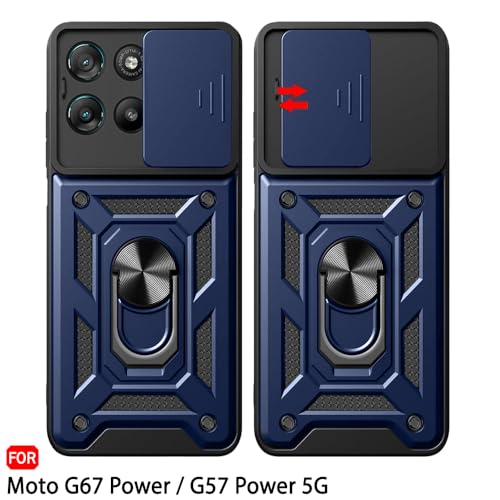 Image of TheGiftKart Tough Armor Bumper Back Cover Case for Motorola Moto G67 Power / G57 Power 5G | Sliding Camera Cover, Kickstand & Ring Holder | 360 Degree Protection Back Cover Case (PC & TPU, Blue)