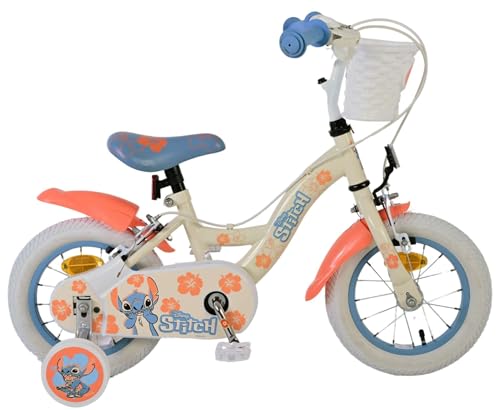 Disney Stitch Kinderfahrrad - Mädchen - 12 Zoll - Zwei Handbremsen - Creme Koralle Blau