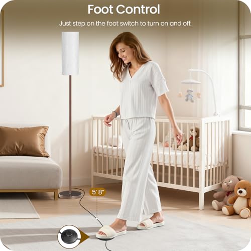 Image of Dimmable Floor Lamps for Living Room with Remote and Foot Switch, 64.4 inch Modern Standing Tall Lamp, Corner Lamp for Bedroom, Office, Bulb Included, 3000K-6500K, Beige and Brown VW06LD05W1