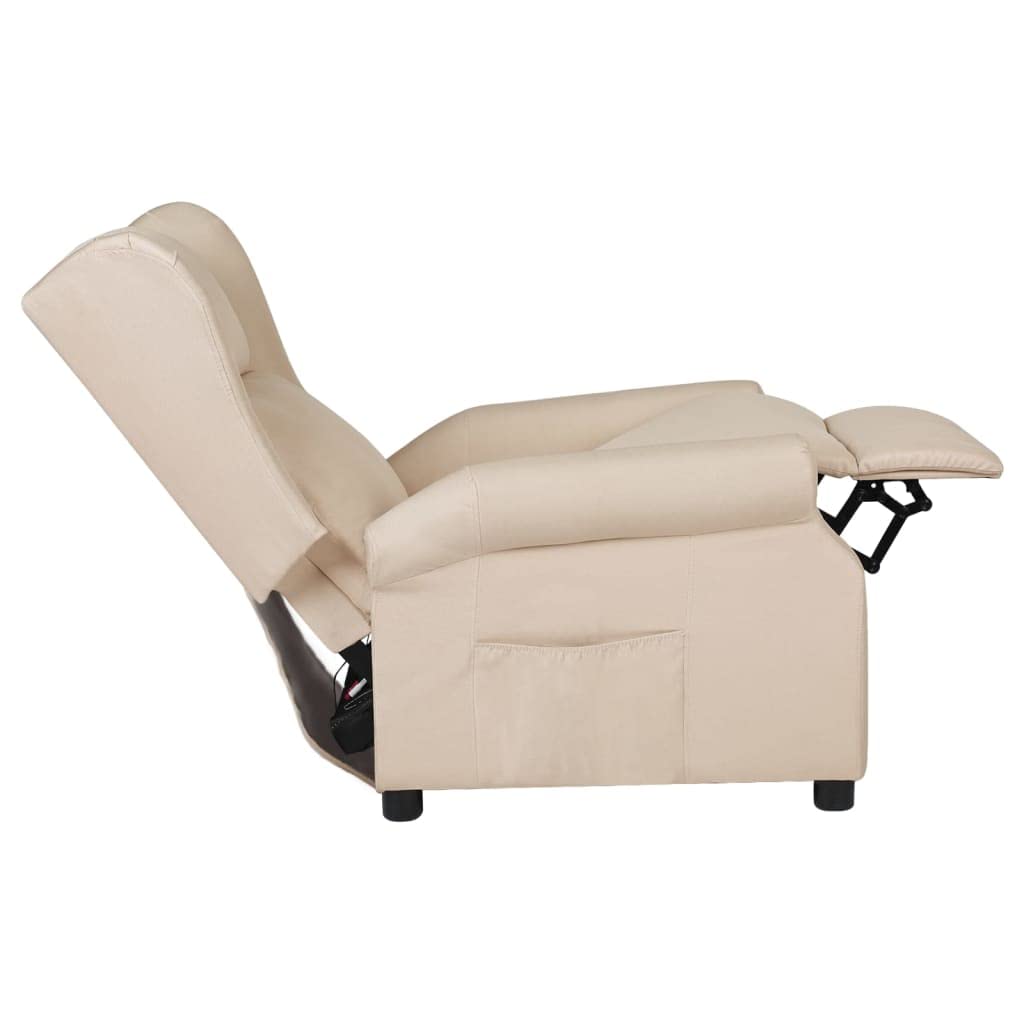 Fotel relaksacyjny w kolorze kremowym, z ręczną funkcją leżenia, regulowane oparcie i podnóżek, ergonomiczny fotel tapicerowany z drewnianą metalową ramą, do salonu, kącika do czytania, biura