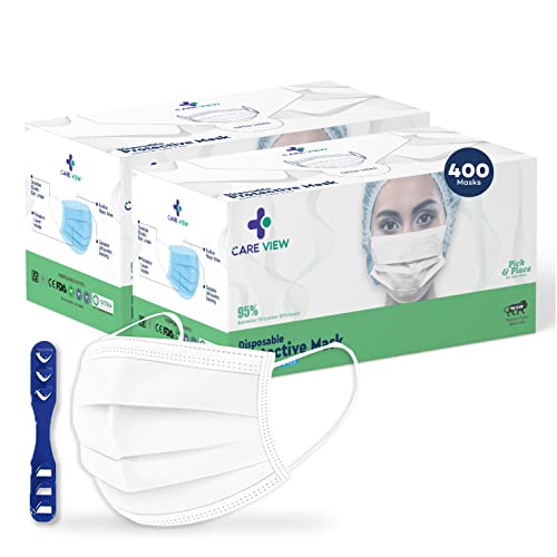 Image of 3 Ply Disposable Cotton Face Masks (Pack of 400, White) for Unisex with Nose Pin BIS, (ISI) Certified Mask with Melt Blown Layer