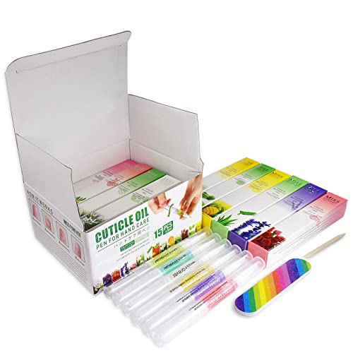 Miss Forever 14+1 Pcs Cuticle Oil Pen Bulk, Nail Oil Pen With Brush Pack Light Smell Natural Fragrance, 5Ml / Tube Container Organic Plant Scented Soften Remover Care For Dry Cuticles Set #TOP30