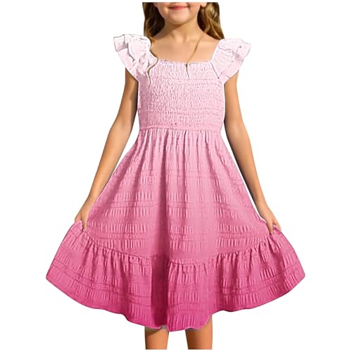 Girl's 2025 Summer Dresses Smocked Flutter Sleeve a Line Sundresses Swing Mini Casual Party Dresses Size 3-14 Years