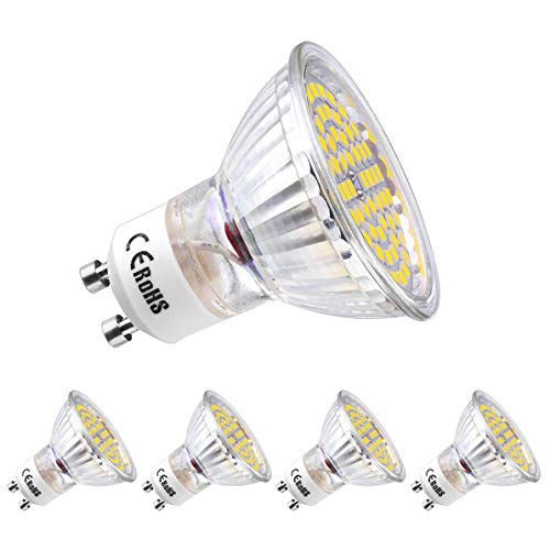 Bombillas GU10 LED Blanco Frio,5W,450lm,Equivalente 50W Halógena,120°,AC82-265V,No regulable,Pack de 4