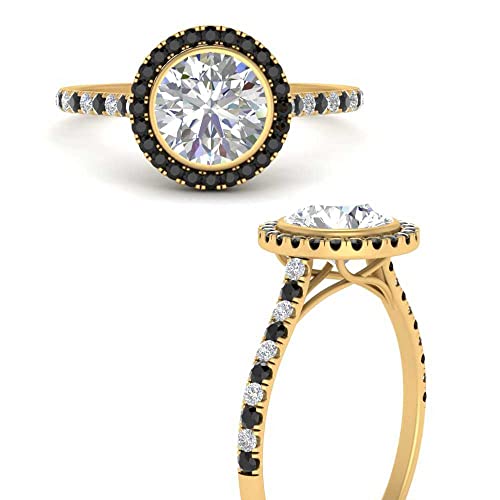 Image of 55Carat Choose Your Gemstone Bezel Round Halo Pave Diamond CZ Ring Yellow Gold Plated Round Shape Halo Engagement Rings Everyday Jewelry Wedding Jewelry Handmade Gifts for Wife US Size 4 to 12