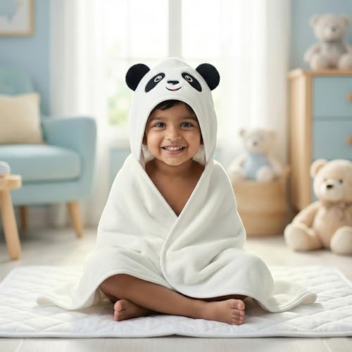 Image of Story@Home Towel for Kids with Hood | 300 GSM (80 X 80CM) Quick Dry Kids Towel | Soft Lightweight Baby Wrap for Beach |Pool Towel for Boys & Girls |Kids Microfiber Towels for Bath - White - Panda