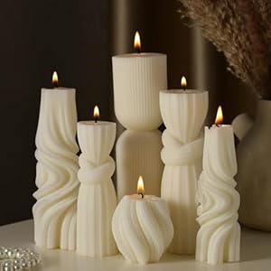 6 Pcs Pillar Candles Modern Aesthetic Ribbed Decorative Candle Set Cute Soy Wax Scented Ribbed Decor for Home(White,2.36-6.89 Inch)