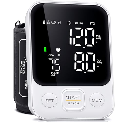 Blood Pressure Monitor Upper Arm Monitors for Home Use BP Machine with 2x120 Reading Memory Adjustable Arm Cuff 8.7'-15.7' Large Display with LED Background Light Storage Bag White