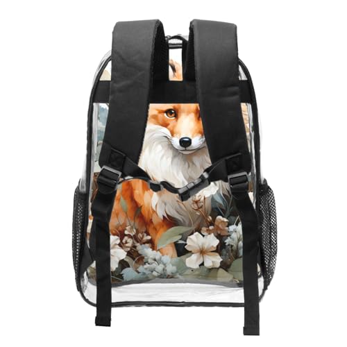 OSAM SPACE Wild Fox Flower Clear Backpack for Stadium Events Heavy Duty PVC Transparent Backpack See Through Bag Large Capacity Clear Backpacks for Women Men (16Inch)2